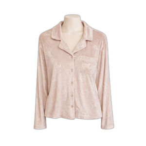 Juicy Couture Blush Velour Monogram Button‑Up Top — XL
